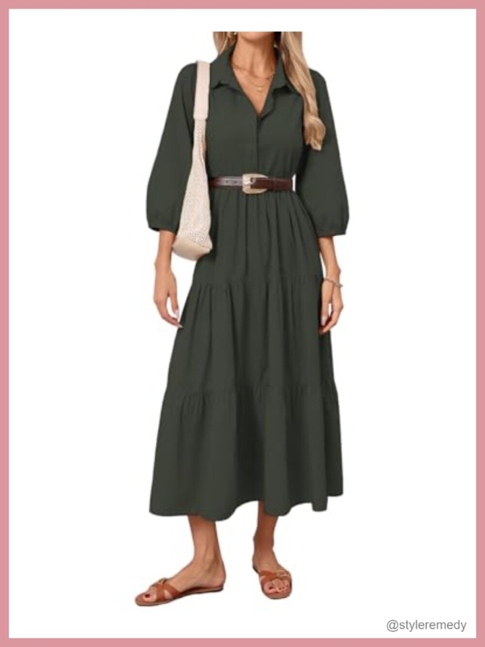 Women Button Down Maxi Shirt Dress Long Sleeve Tiered Collared Pockets